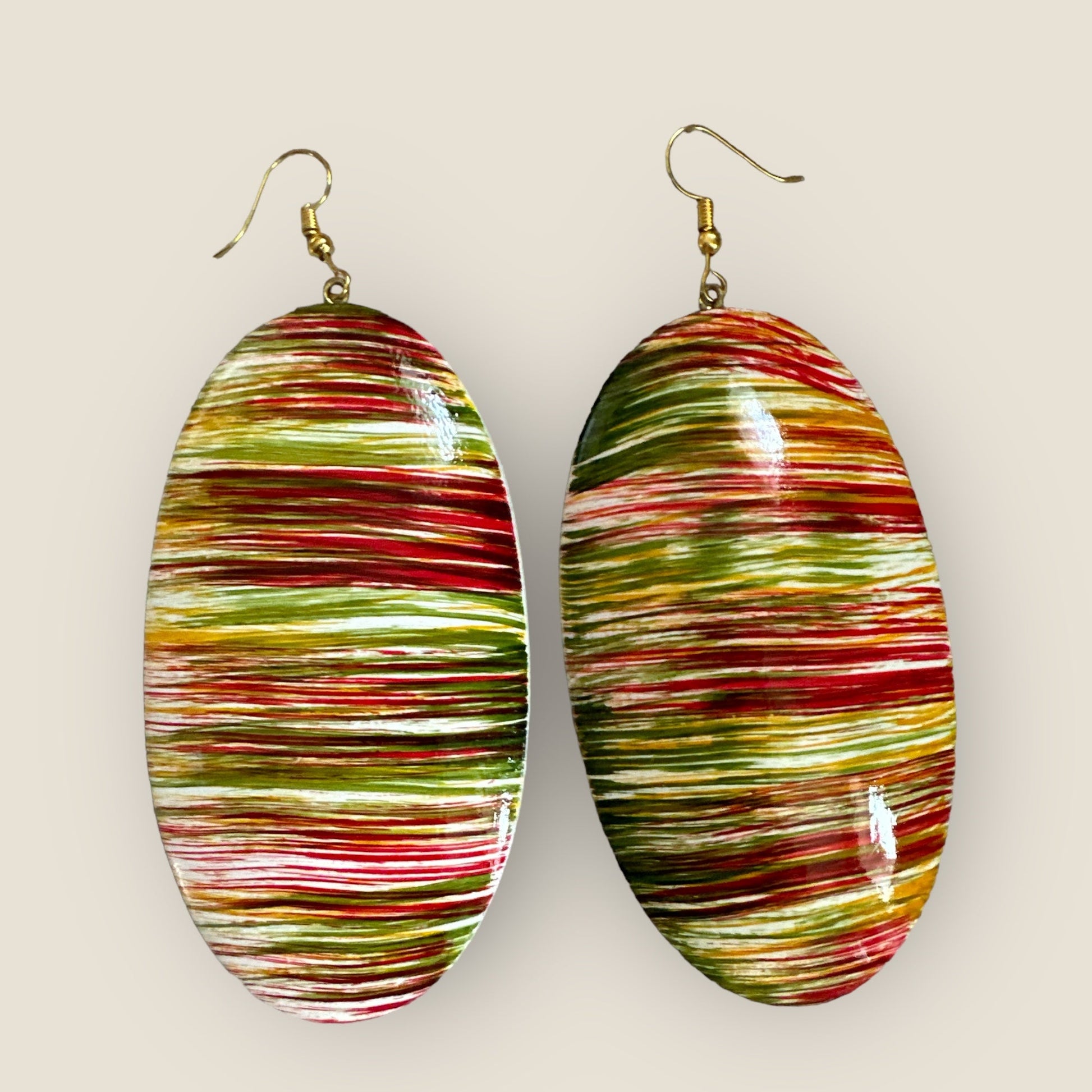 Multicolours Oval Wooden Dangle Ethnic Earrings - Fatisha Boutique