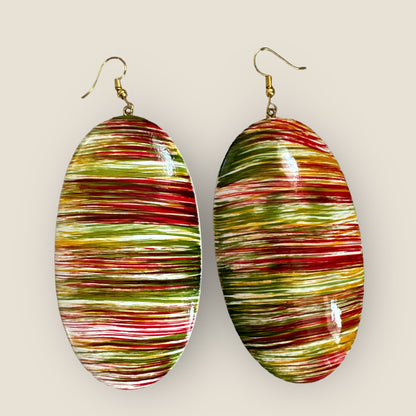 Multicolours Oval Wooden Dangle Ethnic Earrings - Fatisha Boutique