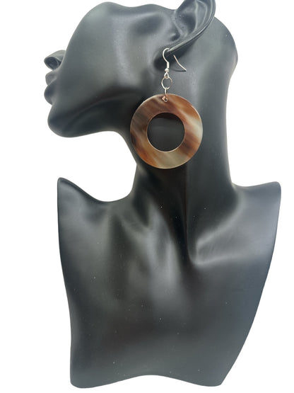Natural Buffalo Horn Round Ethnic Dangle Earrings - Fatisha Boutique