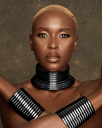 Ndebele Collar Choker Necklace with Two Matching Cuffs – Statement Jewellery Set - Fatisha Boutique