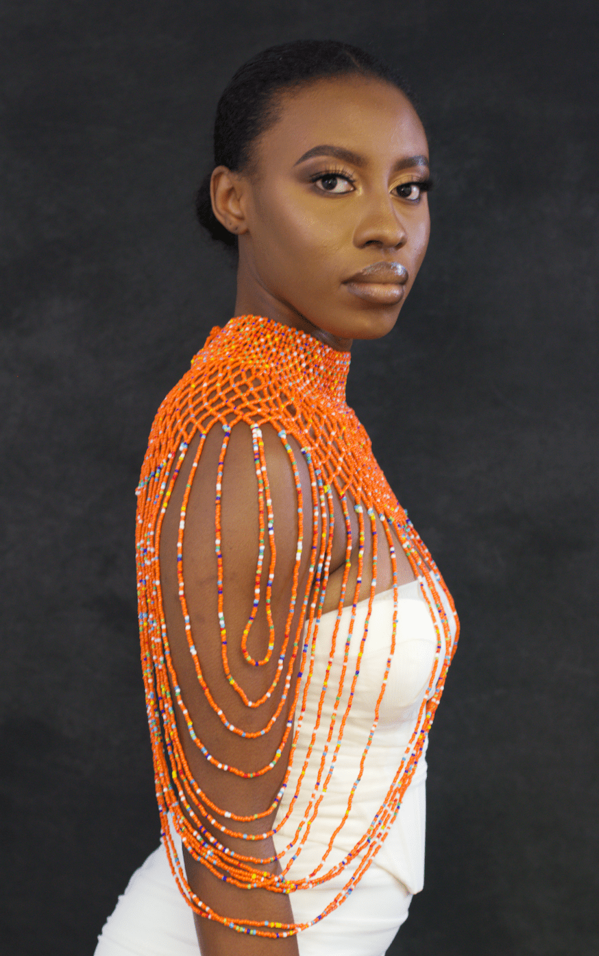 Orange Authentic Maasai Zulu Ethnic Beaded Collar Shoulder Body Jewellery - Fatisha Boutique