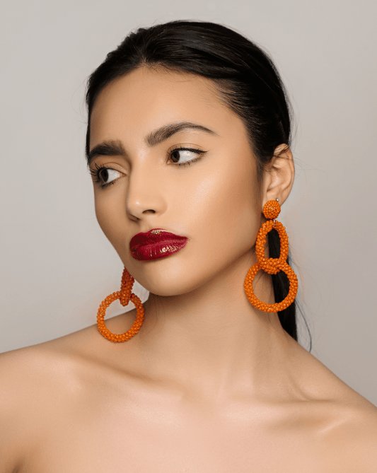 Orange Bohemian Beaded Dangle Earrings - Fatisha Boutique