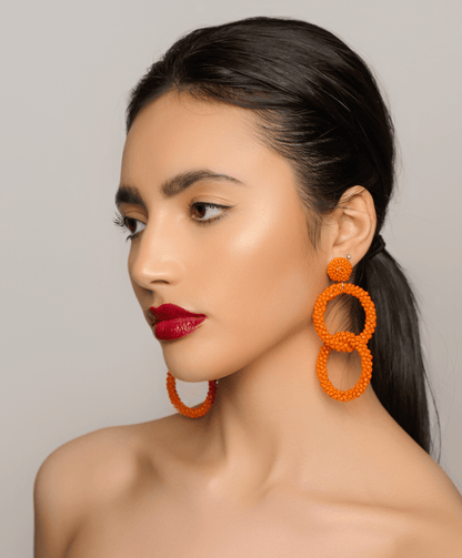 Orange Bohemian Beaded Dangle Earrings - Fatisha Boutique