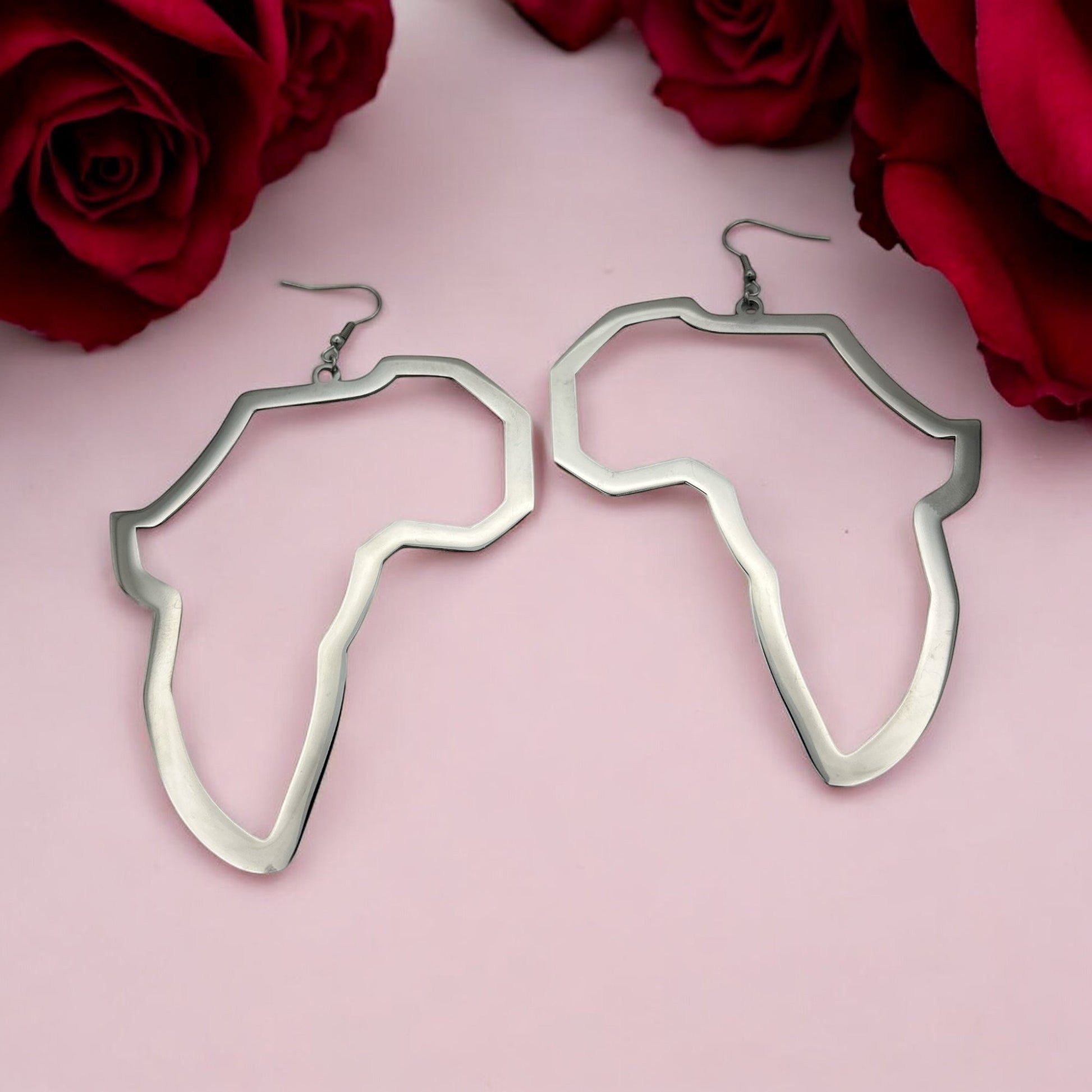 Oversized Africa Map Shape Stainless Steel Dangle Earrings – Bold Afrocentric Statement Jewellery - Fatisha Boutique