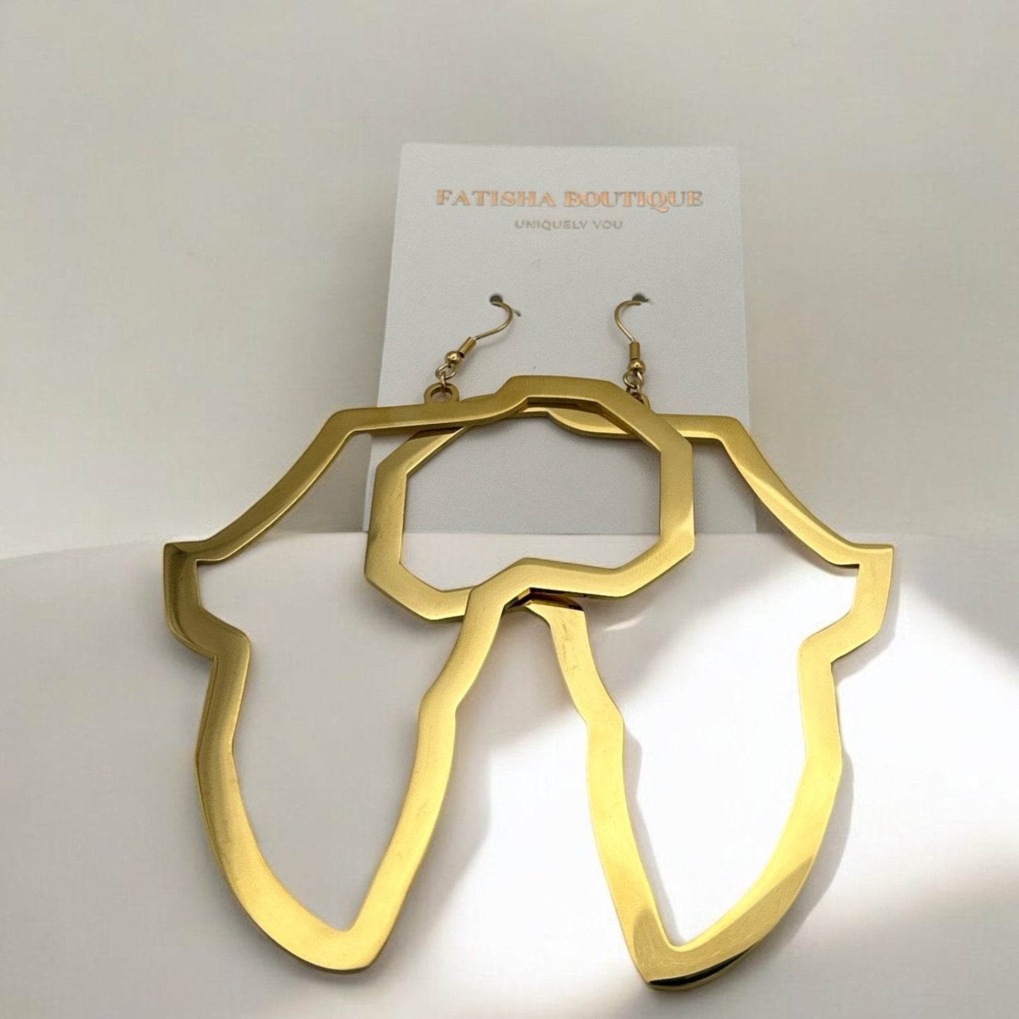 Oversized Africa Map Shape Stainless Steel Dangle Earrings – Bold Afrocentric Statement Jewellery - Fatisha Boutique