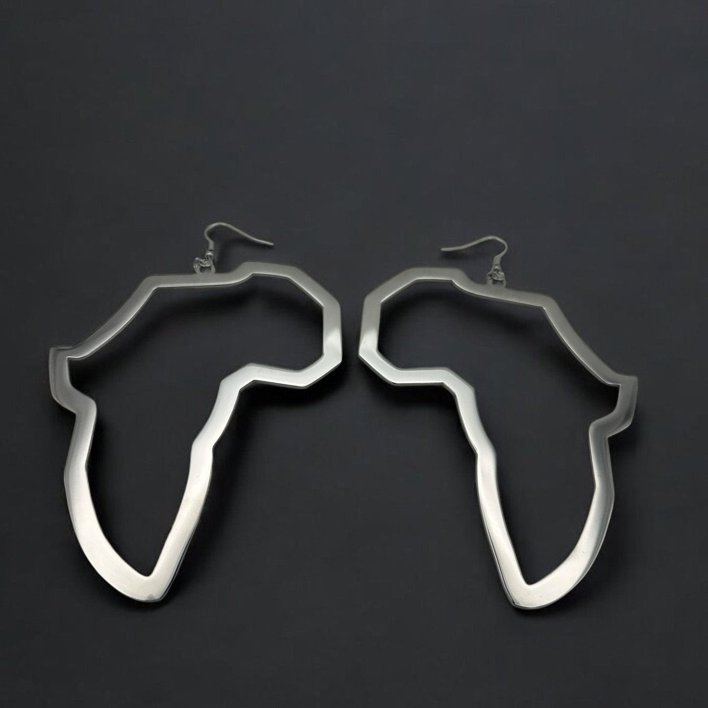 Oversized Africa Map Shape Stainless Steel Dangle Earrings – Bold Afrocentric Statement Jewellery - Fatisha Boutique