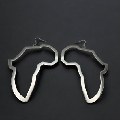 Oversized Africa Map Shape Stainless Steel Dangle Earrings – Bold Afrocentric Statement Jewellery - Fatisha Boutique