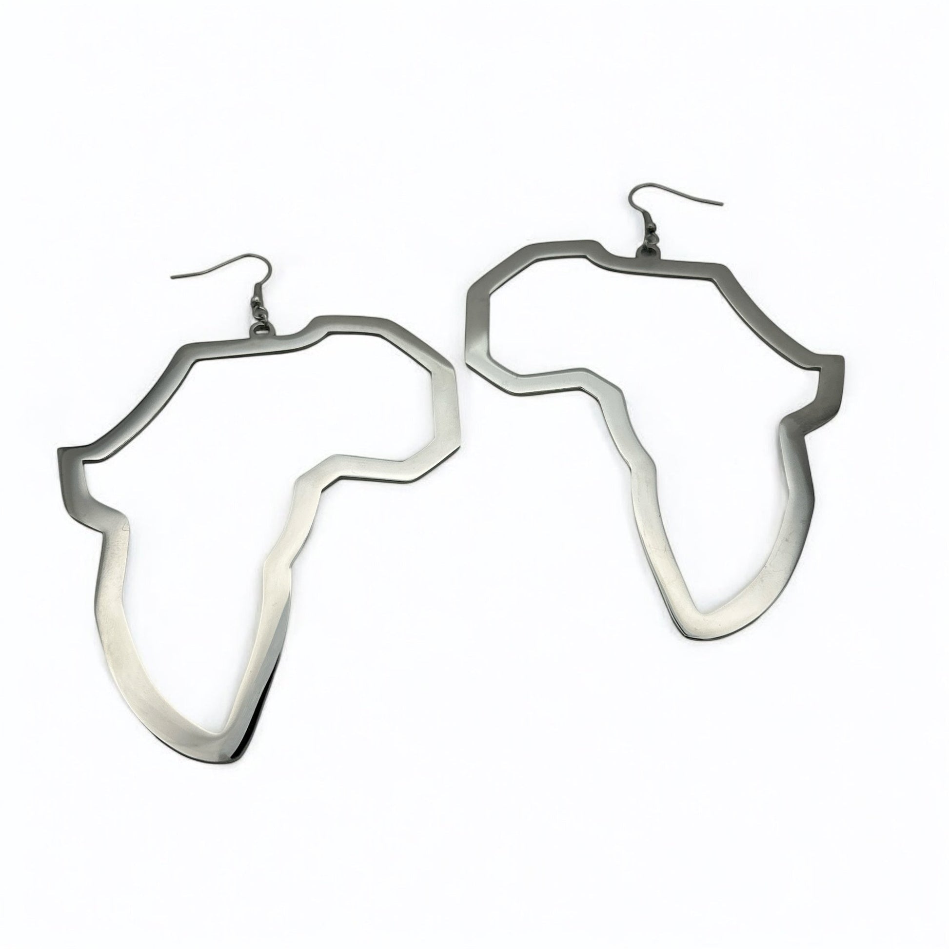Oversized Africa Map Shape Stainless Steel Dangle Earrings – Bold Afrocentric Statement Jewellery - Fatisha Boutique