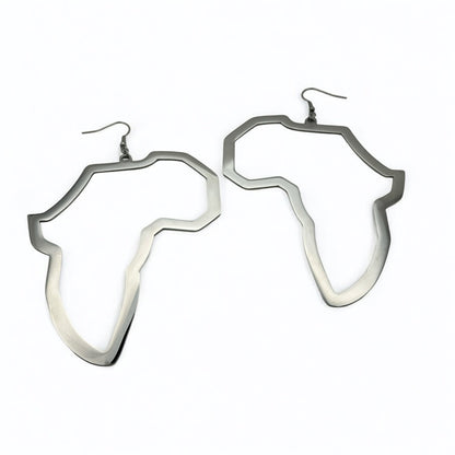 Oversized Africa Map Shape Stainless Steel Dangle Earrings – Bold Afrocentric Statement Jewellery - Fatisha Boutique