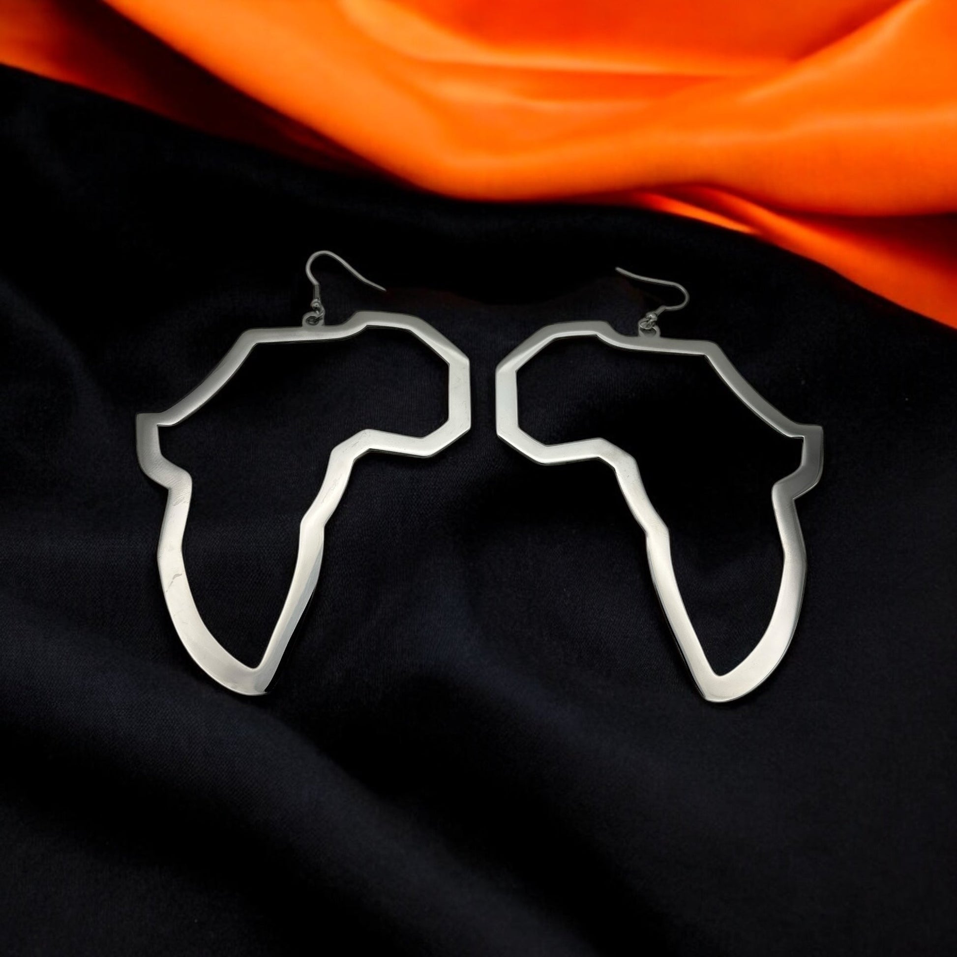 Oversized Africa Map Shape Stainless Steel Dangle Earrings – Bold Afrocentric Statement Jewellery - Fatisha Boutique