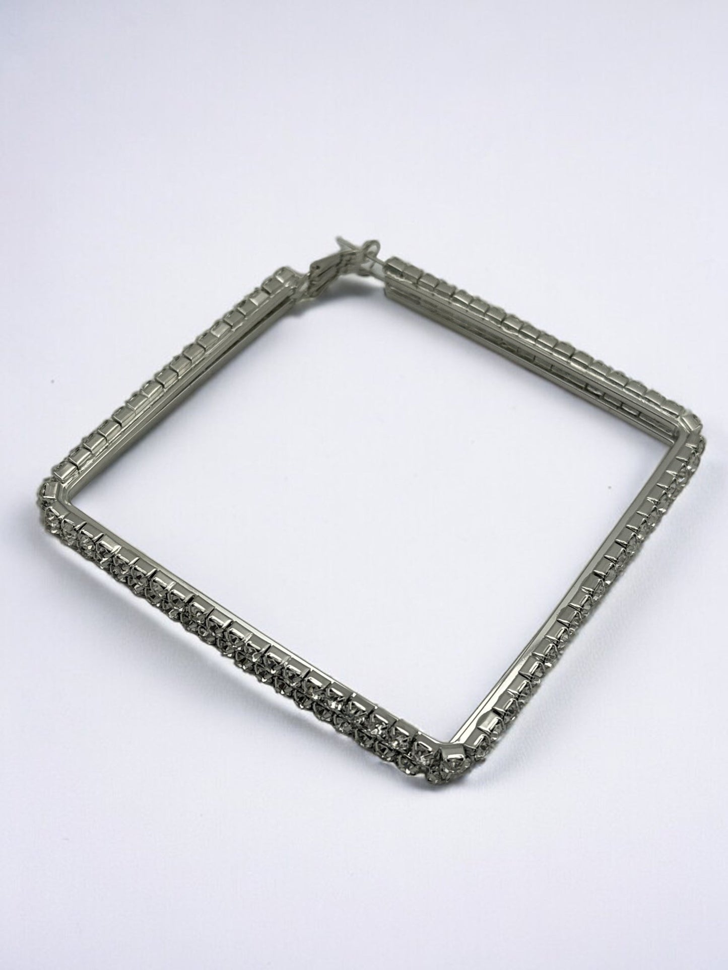 Oversized Big Square Rhinestone Statement Hoop Earrings - Fatisha Boutique