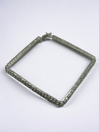 Oversized Big Square Rhinestone Statement Hoop Earrings - Fatisha Boutique