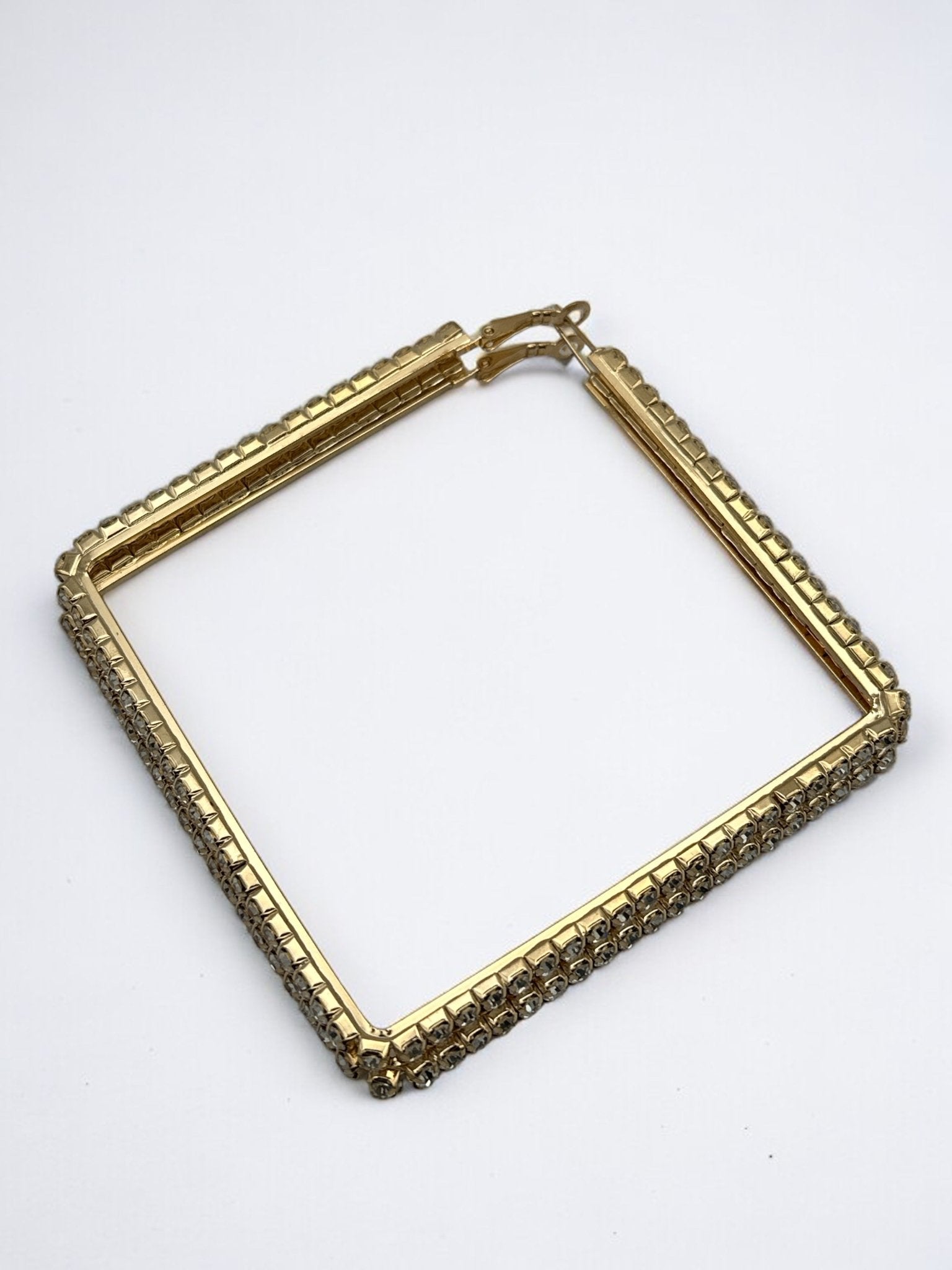 Oversized Big Square Rhinestone Statement Hoop Earrings - Fatisha Boutique