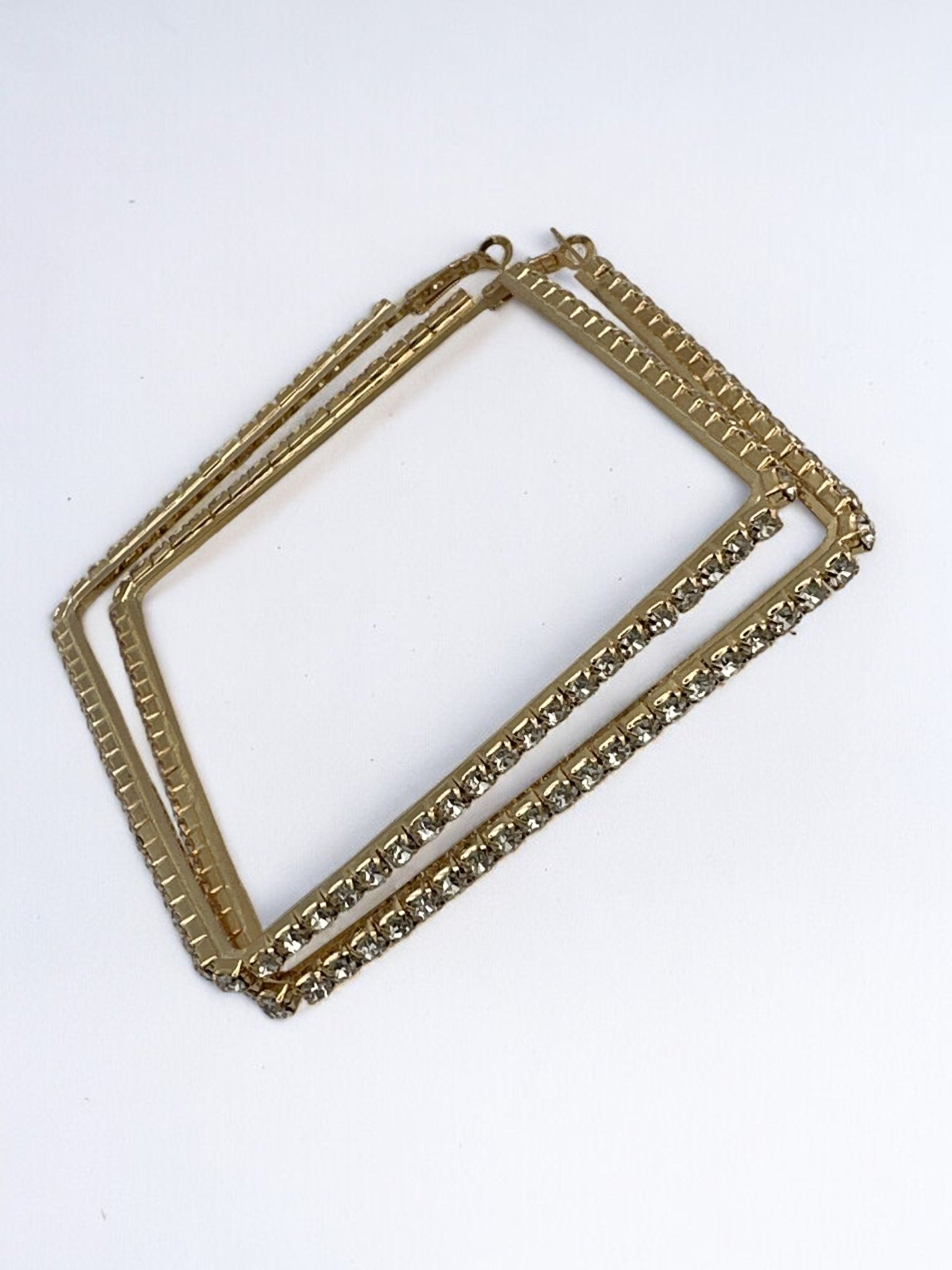 Oversized Big Square Rhinestone Statement Hoop Earrings - Fatisha Boutique