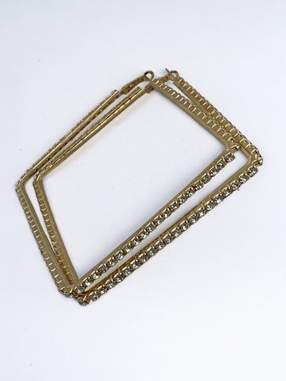 Oversized Big Square Rhinestone Statement Hoop Earrings - Fatisha Boutique