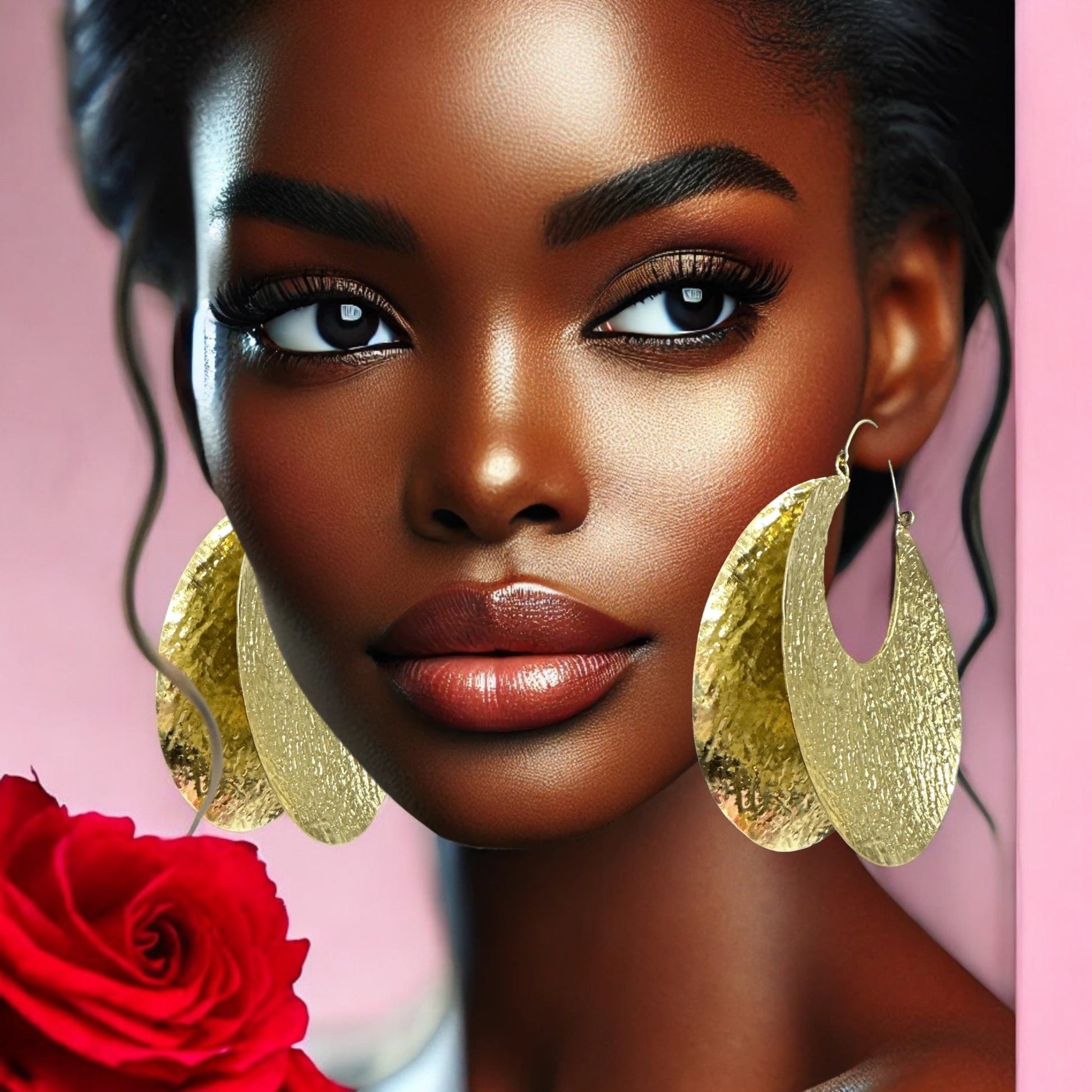 Oversized Bold Fulani - Style Gold Hoop Earrings - African Heritage Statement Jewellery - Fatisha Boutique