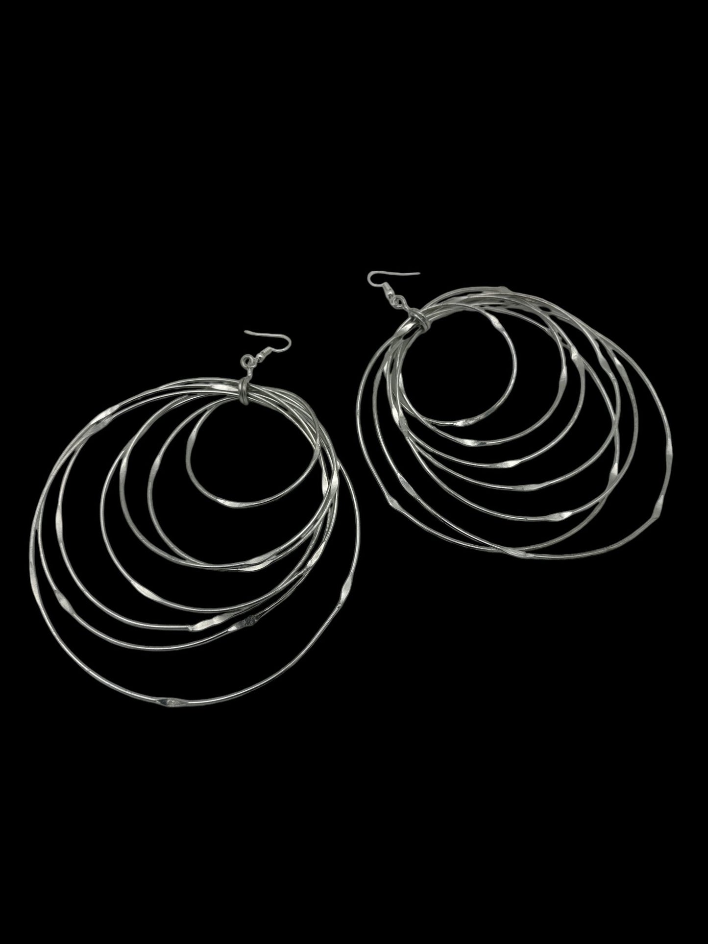Oversized Multi - Hoop Layered Silver Brass Bold Statement Dangle Earrings - Fatisha Boutique