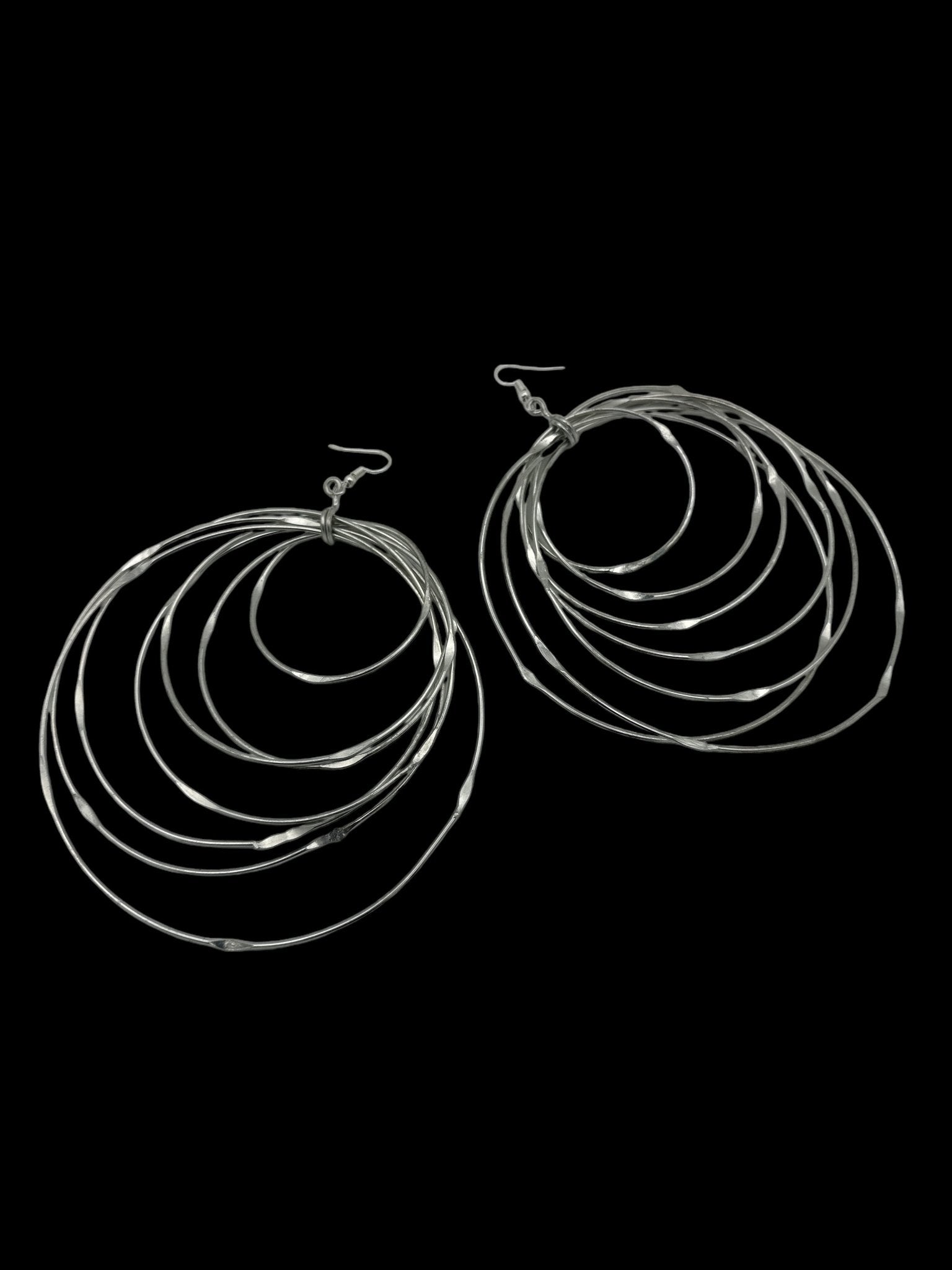 Oversized Multi - Hoop Layered Silver Brass Bold Statement Dangle Earrings - Fatisha Boutique