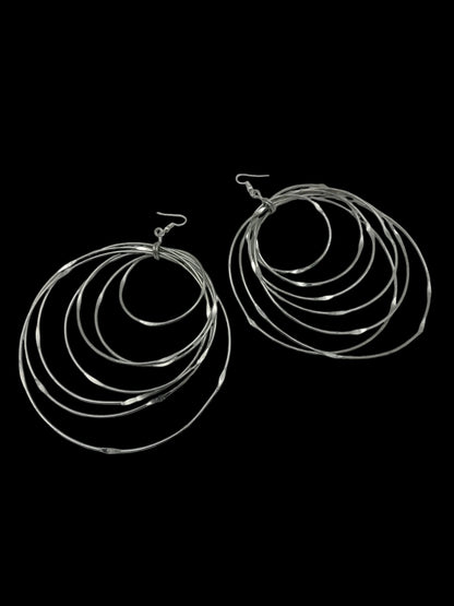 Oversized Multi - Hoop Layered Silver Brass Bold Statement Dangle Earrings - Fatisha Boutique