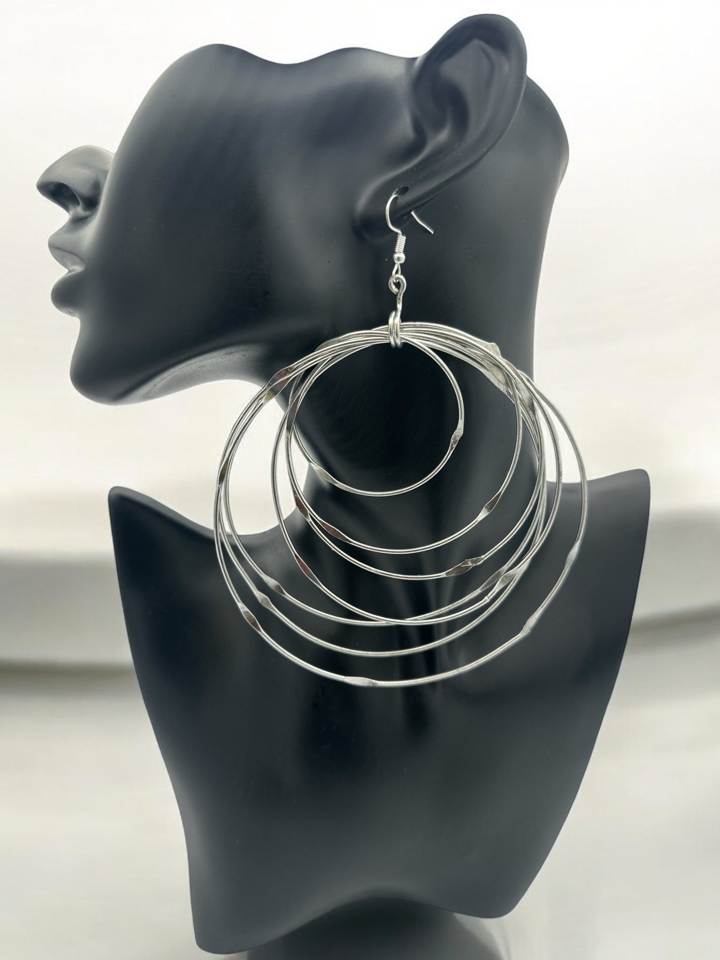 Oversized Multi - Hoop Layered Silver Brass Bold Statement Dangle Earrings - Fatisha Boutique