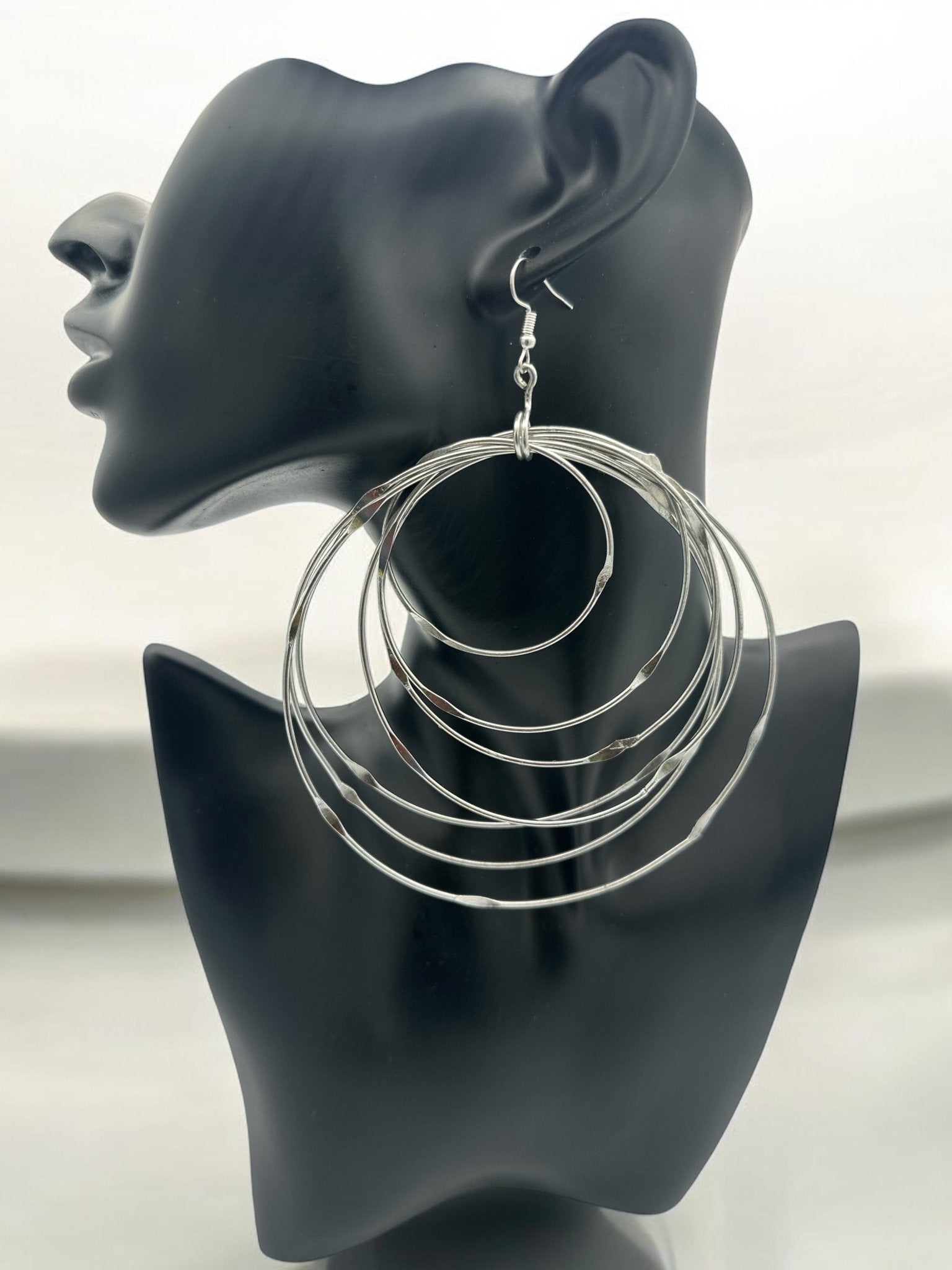 Oversized Multi - Hoop Layered Silver Brass Bold Statement Dangle Earrings - Fatisha Boutique