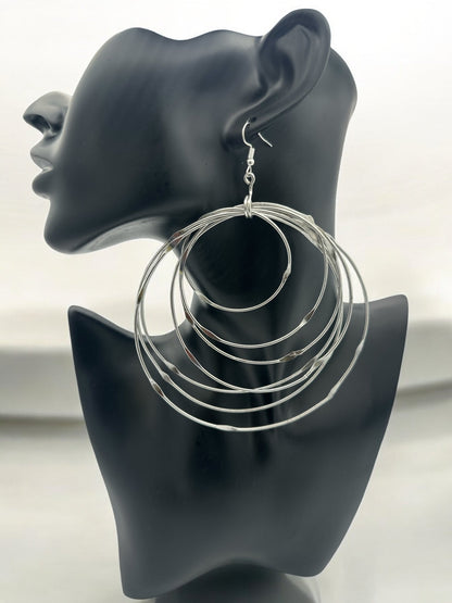 Oversized Multi - Hoop Layered Silver Brass Bold Statement Dangle Earrings - Fatisha Boutique