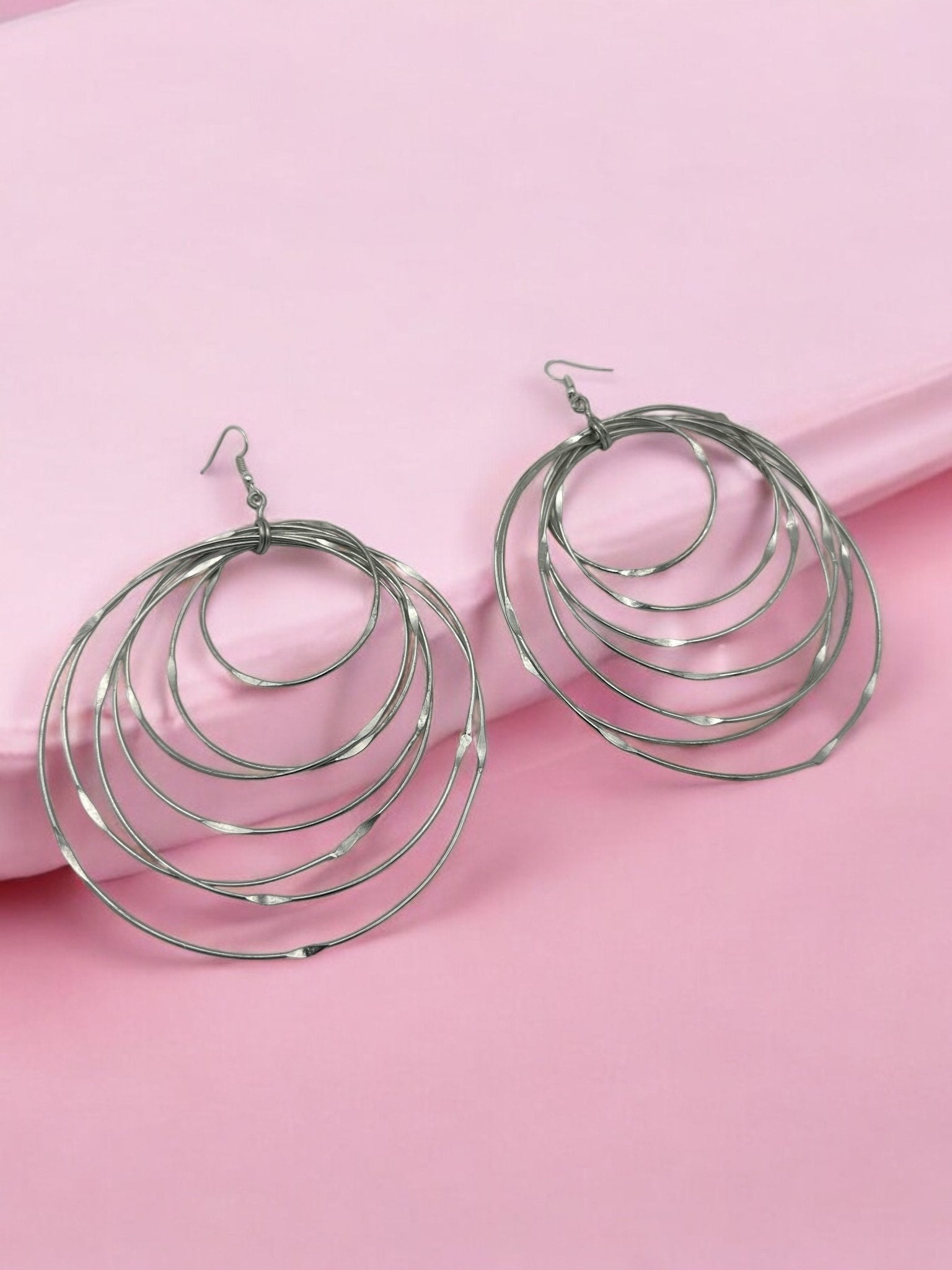 Oversized Multi - Hoop Layered Silver Brass Bold Statement Dangle Earrings - Fatisha Boutique