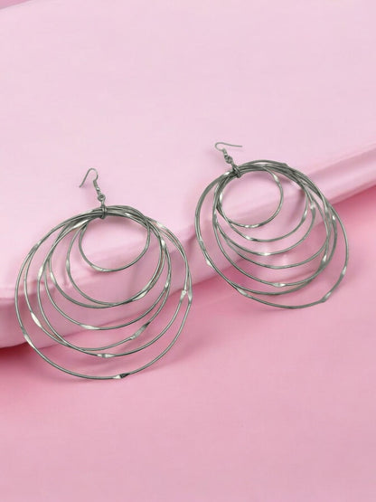 Oversized Multi - Hoop Layered Silver Brass Bold Statement Dangle Earrings - Fatisha Boutique