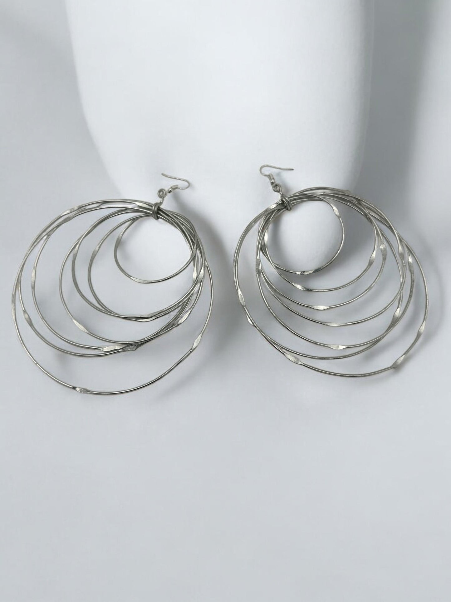 Oversized Multi - Hoop Layered Silver Brass Bold Statement Dangle Earrings - Fatisha Boutique