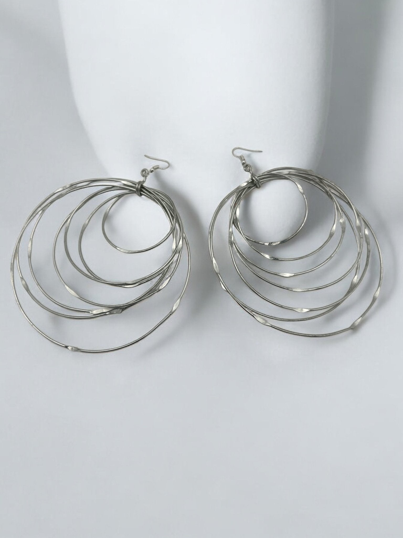 Oversized Multi - Hoop Layered Silver Brass Bold Statement Dangle Earrings - Fatisha Boutique