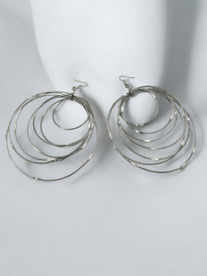 Oversized Multi - Hoop Layered Silver Brass Bold Statement Dangle Earrings - Fatisha Boutique