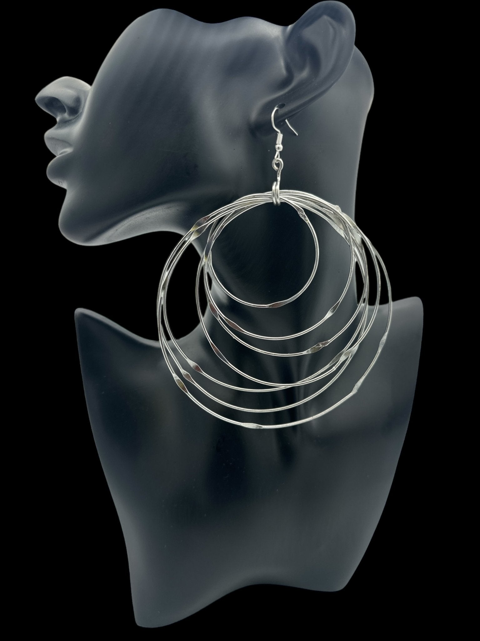 Oversized Multi - Hoop Layered Silver Brass Bold Statement Dangle Earrings - Fatisha Boutique