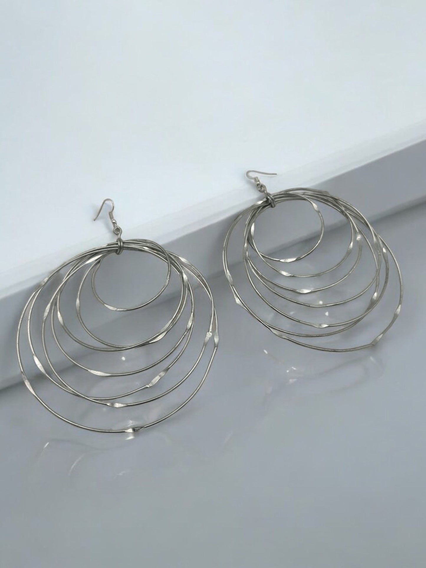 Oversized Multi - Hoop Layered Silver Brass Bold Statement Dangle Earrings - Fatisha Boutique