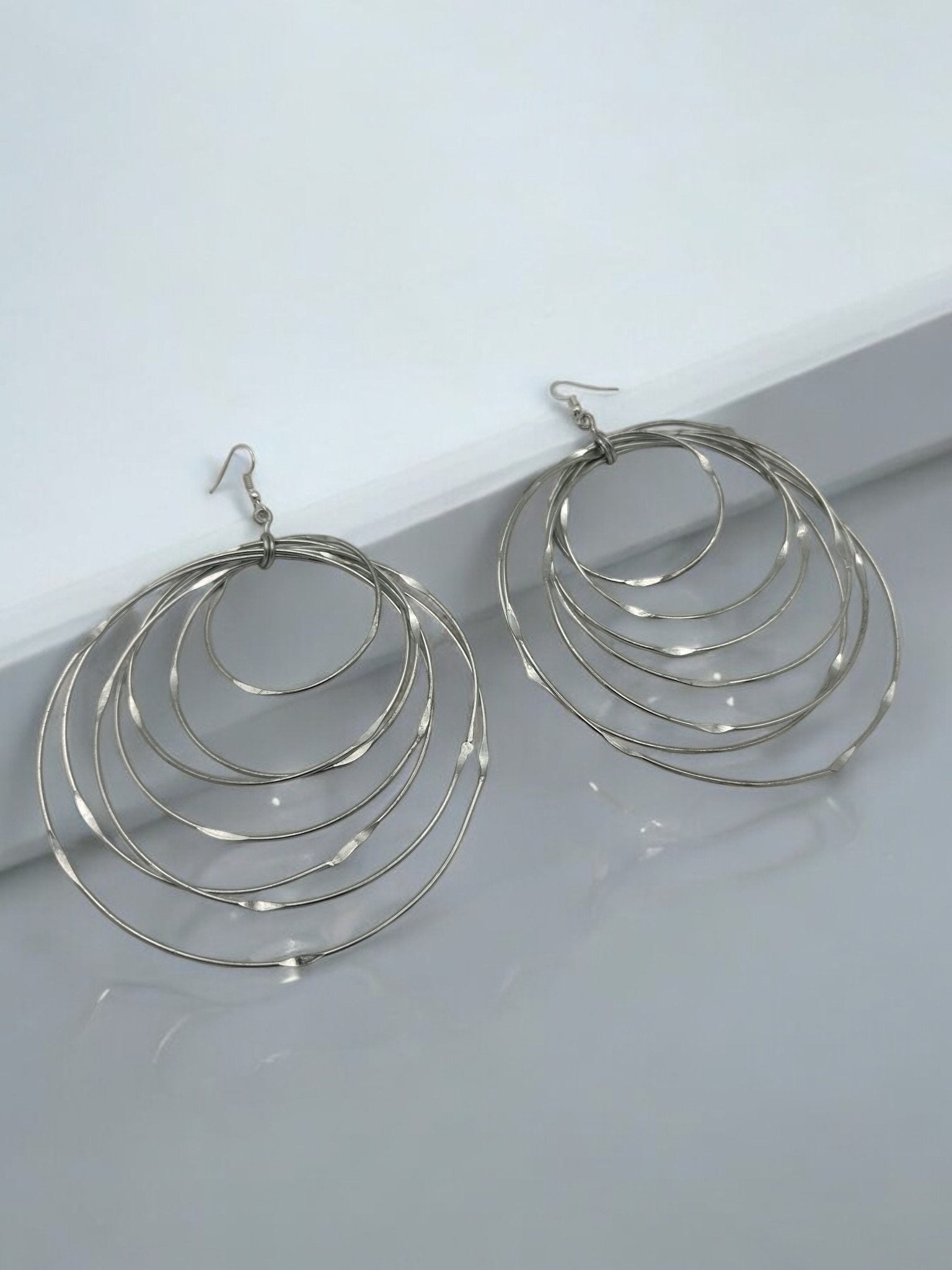 Oversized Multi - Hoop Layered Silver Brass Bold Statement Dangle Earrings - Fatisha Boutique