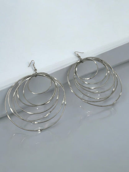 Oversized Multi - Hoop Layered Silver Brass Bold Statement Dangle Earrings - Fatisha Boutique
