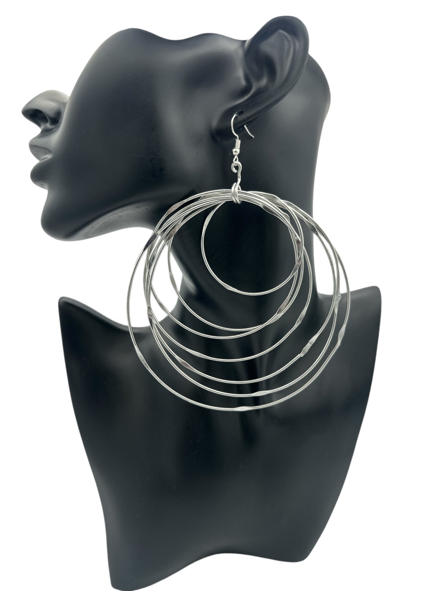 Oversized Multi - Hoop Layered Silver Brass Bold Statement Dangle Earrings - Fatisha Boutique