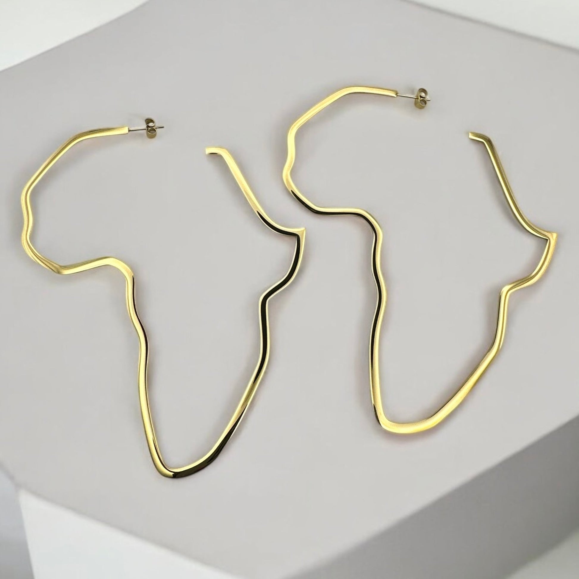 Oversized Outline Africa Map Hoop Earrings – Gold or Silver Statement Jewellery for Women - Fatisha Boutique
