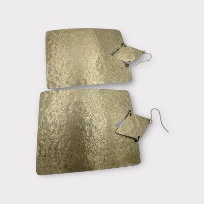 Oversized Rectangle Brass Statement Dangle Earrings - Bold Geometric Fashion Jewellery - Fatisha Boutique