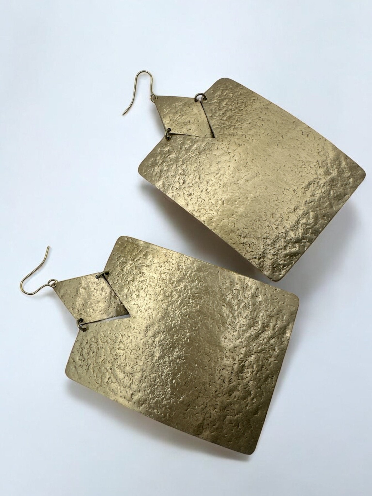 Oversized Rectangle Brass Statement Dangle Earrings - Bold Geometric Fashion Jewellery - Fatisha Boutique