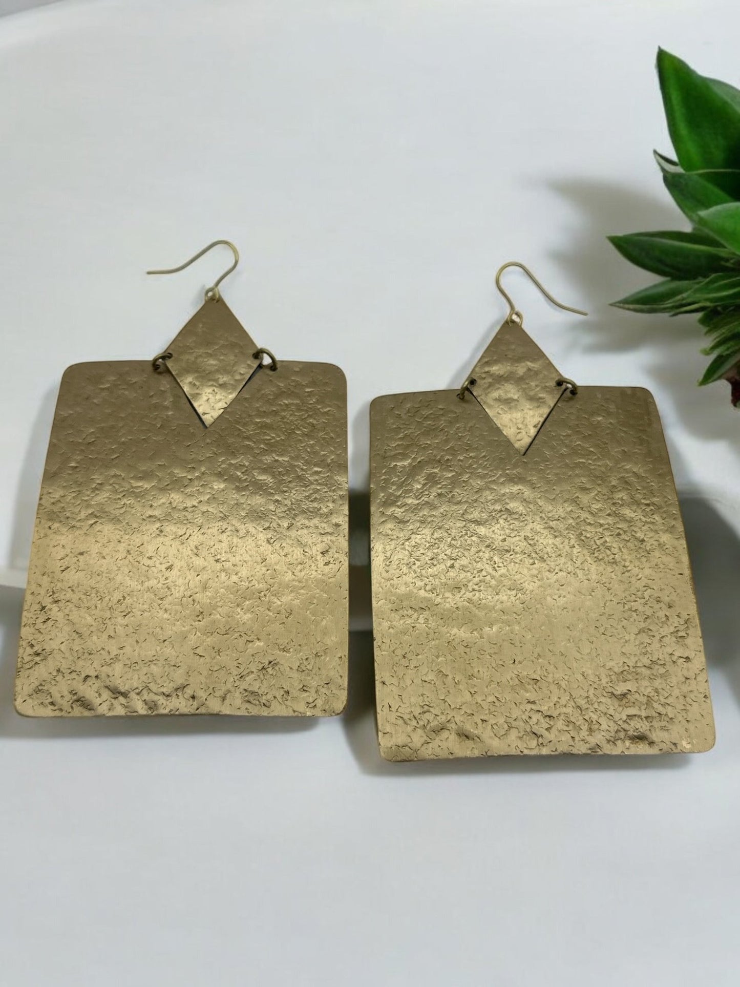 Oversized Rectangle Brass Statement Dangle Earrings - Bold Geometric Fashion Jewellery - Fatisha Boutique