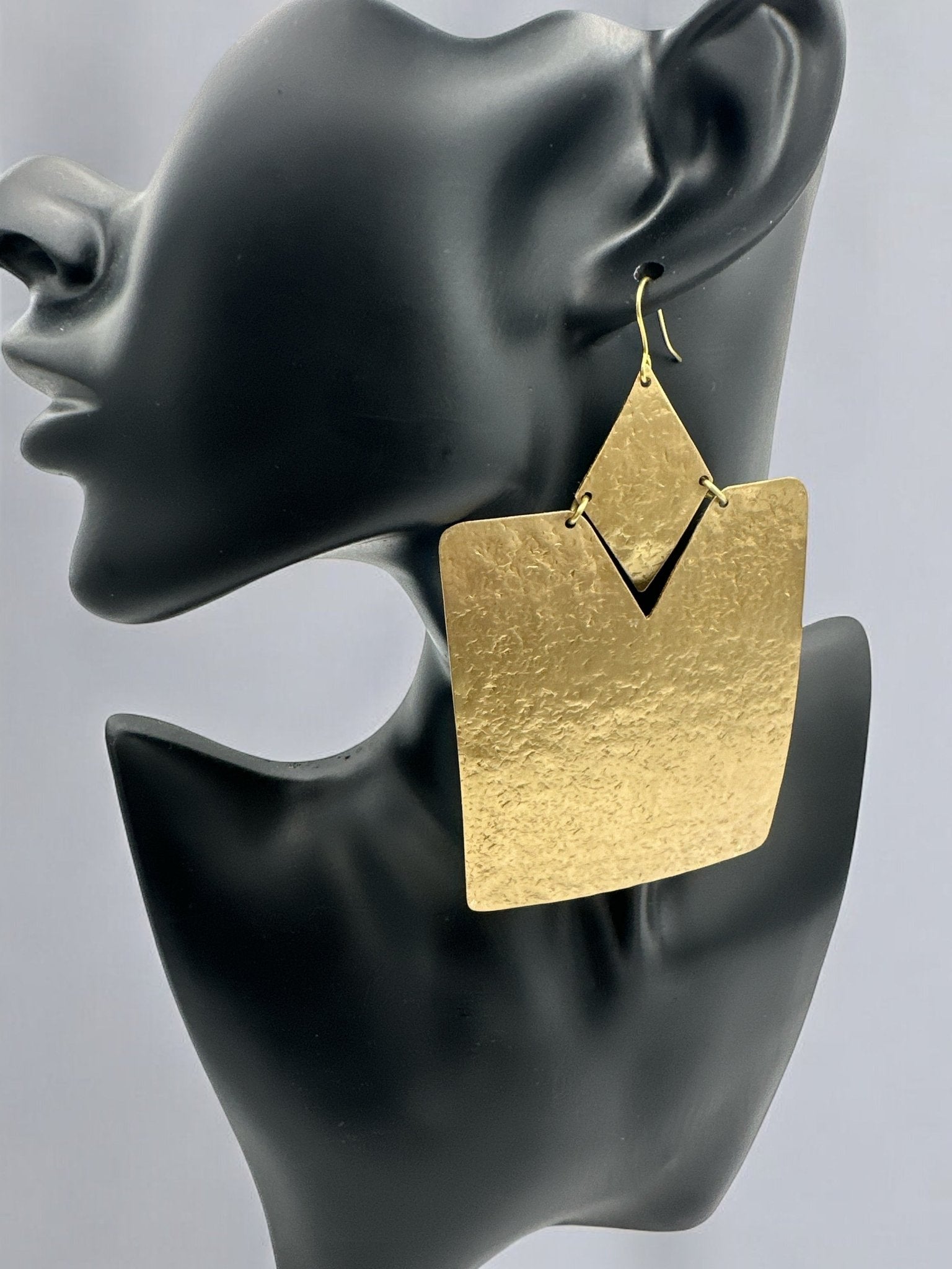 Oversized Rectangle Brass Statement Dangle Earrings - Bold Geometric Fashion Jewellery - Fatisha Boutique