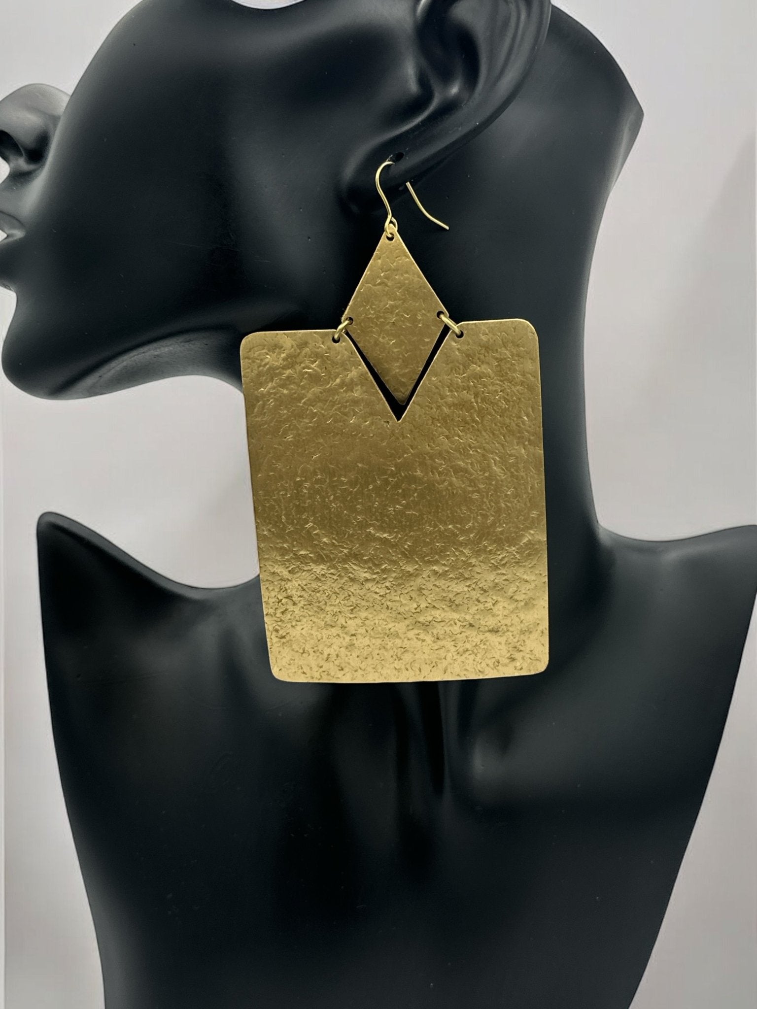 Oversized Rectangle Brass Statement Dangle Earrings - Bold Geometric Fashion Jewellery - Fatisha Boutique
