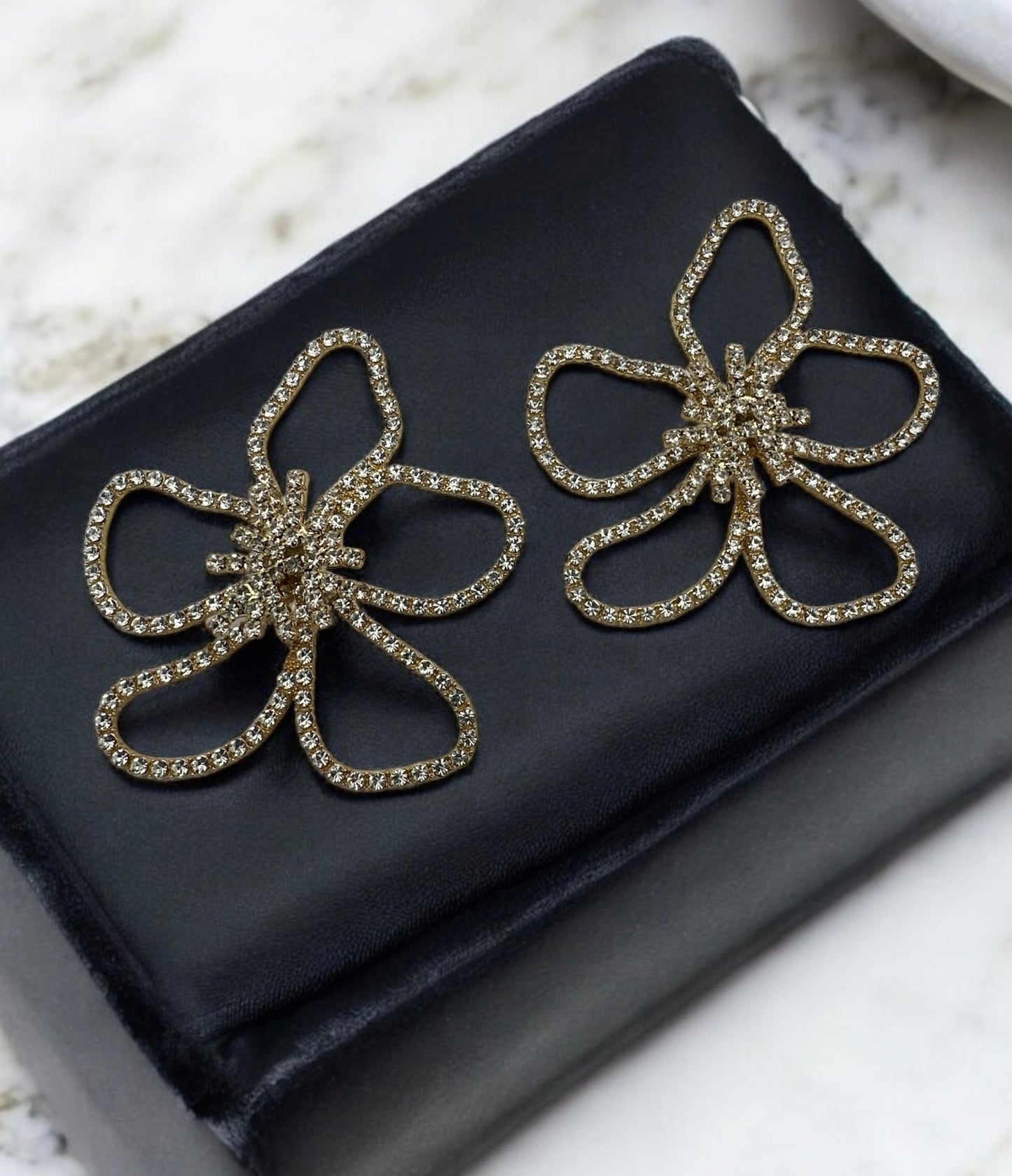 Oversized Rhinestone Flower Statement Stud Earrings - Fatisha Boutique