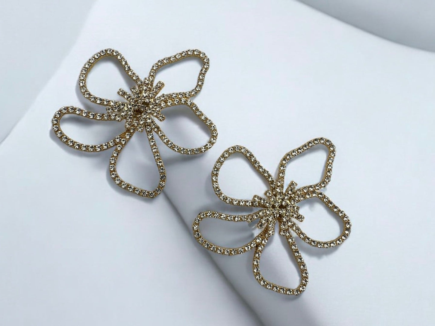 Oversized Rhinestone Flower Statement Stud Earrings - Fatisha Boutique