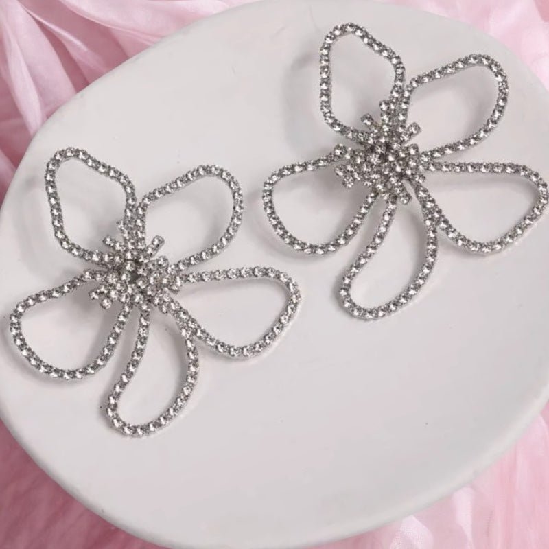 Oversized Rhinestone Flower Statement Stud Earrings - Fatisha Boutique