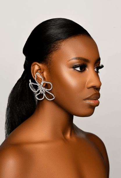 Oversized Rhinestone Flower Statement Stud Earrings - Fatisha Boutique