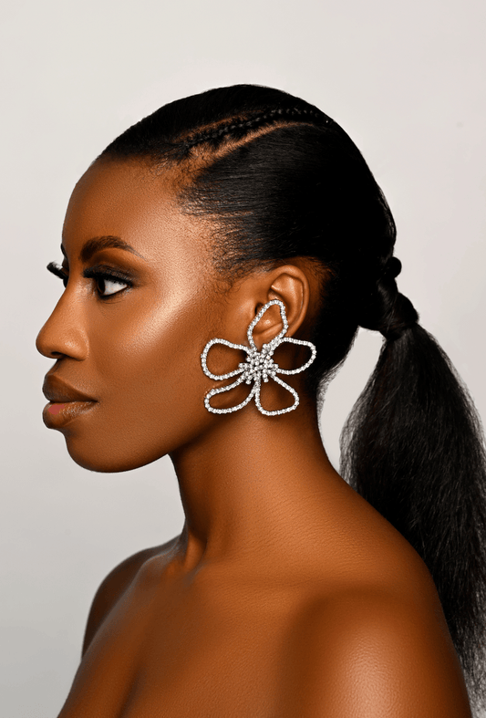 Oversized Rhinestone Flower Statement Stud Earrings - Fatisha Boutique