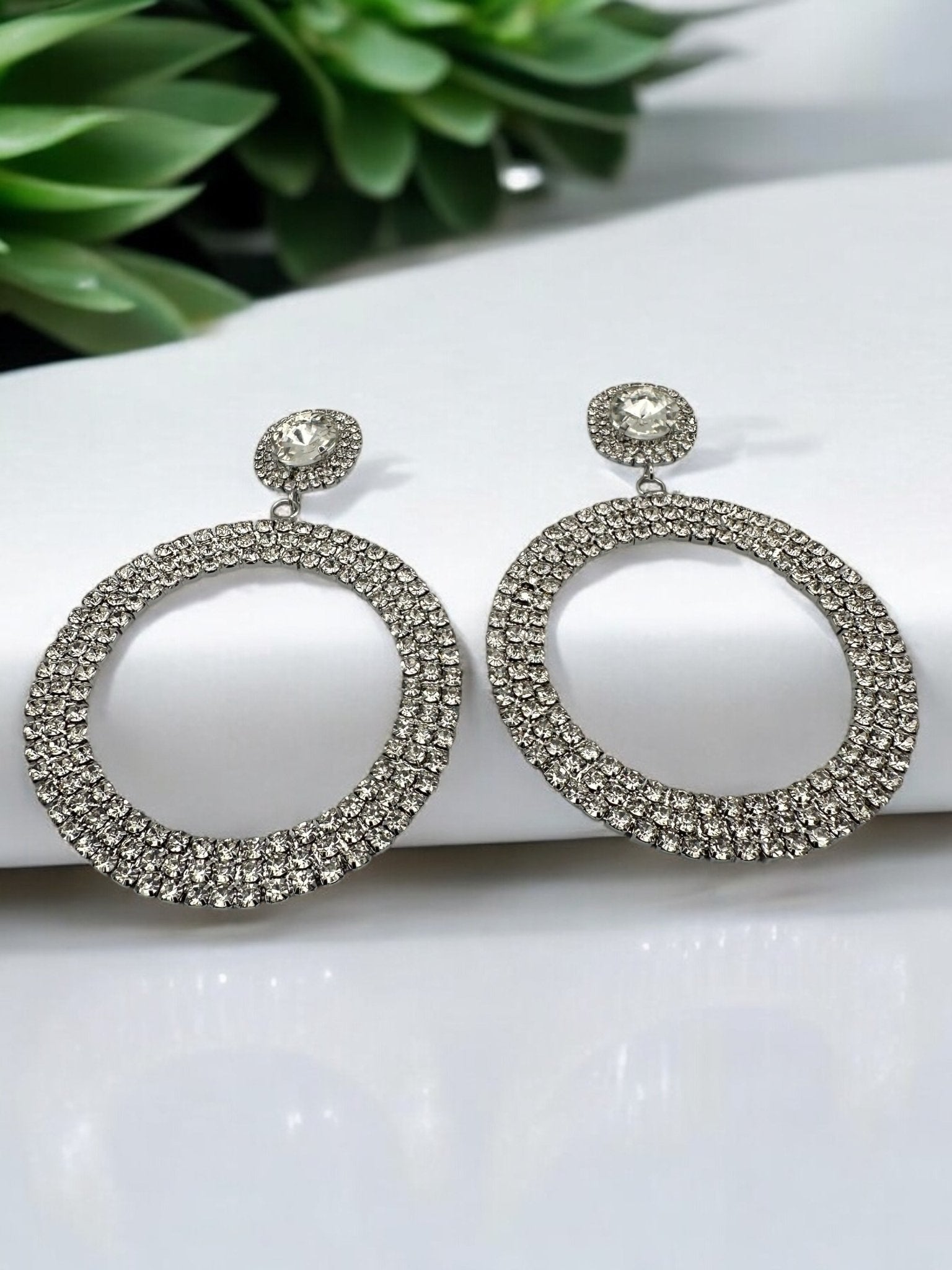 Oversized Round Rhinestone Statement Dangle Earrings - Fatisha Boutique