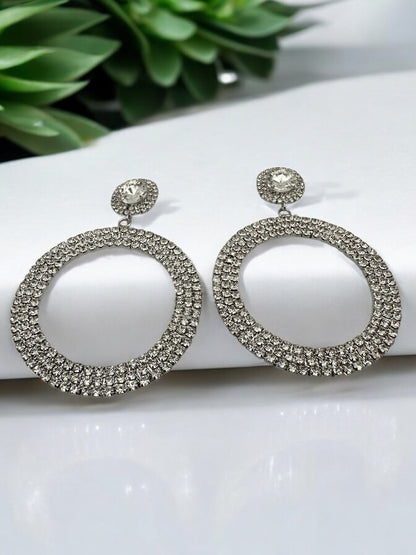 Oversized Round Rhinestone Statement Dangle Earrings - Fatisha Boutique
