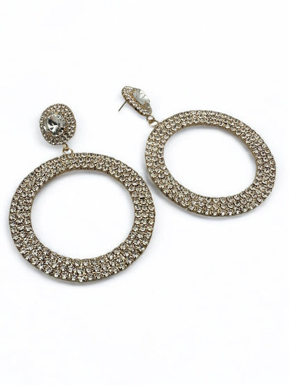 Oversized Round Rhinestone Statement Dangle Earrings - Fatisha Boutique